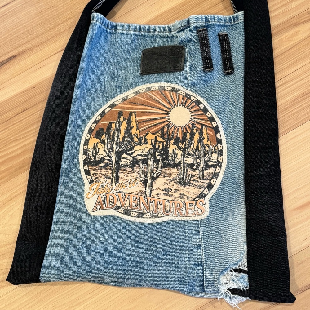 Upcycled Denim Tote Bag Diesel Jeans & Dessert Graphic - Picture 3 of 15